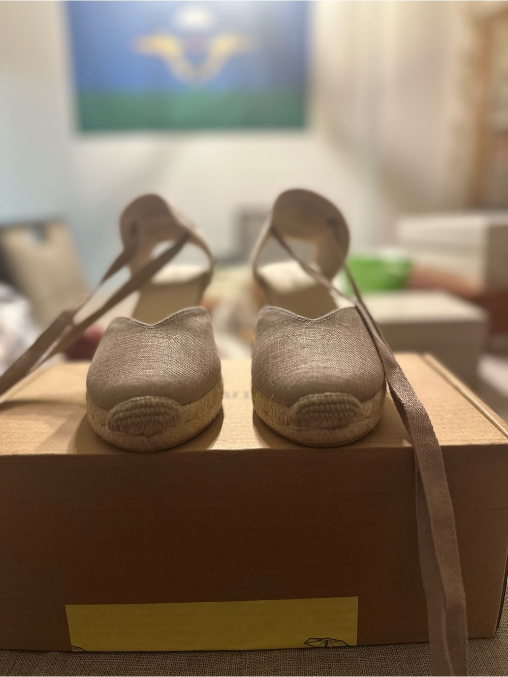 Soludos Natural Beige Espadrille Wedge with Ankle Tie